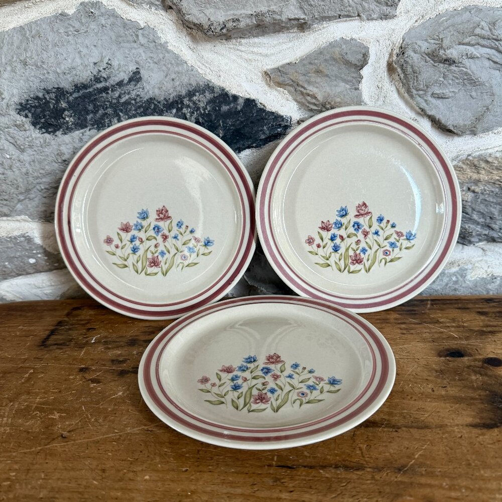 Vintage Newcor Stoneware, 7.5" salad/dessert plates, GoodEarth pattern, set of 3